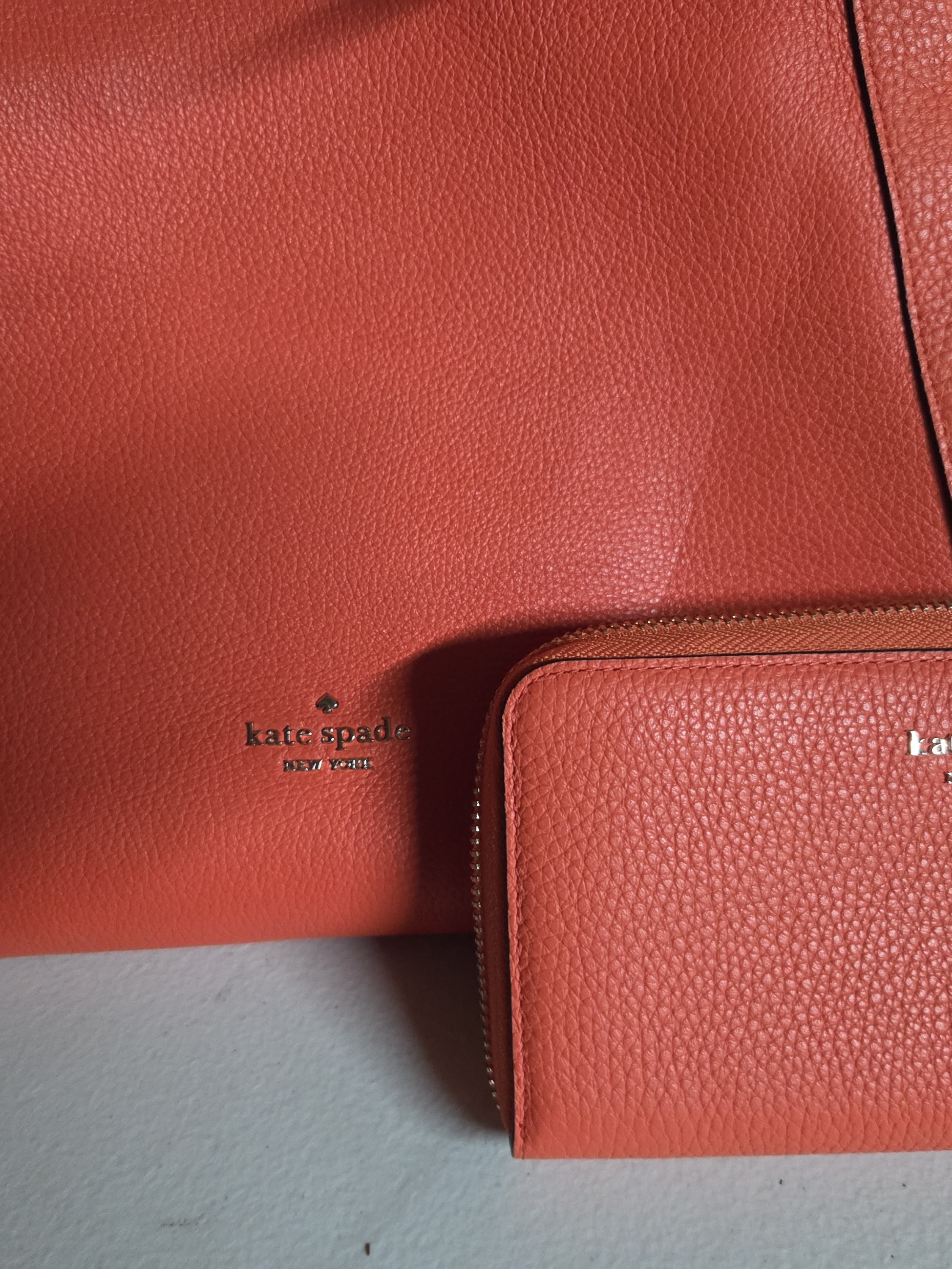 Kate Spade Coral Leather Tote And Wallet Set